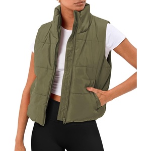 image:imageAUTOMET Womens Puffer Vest Cropped Lightweight Fall Winter OuterwearArmy Green
