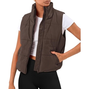 image:imageAUTOMET Womens Puffer Vest Cropped Lightweight Fall Winter OuterwearCoffee