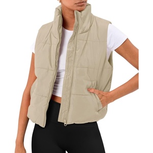 image:imageAUTOMET Womens Puffer Vest Cropped Lightweight Fall Winter OuterwearLight Khaki