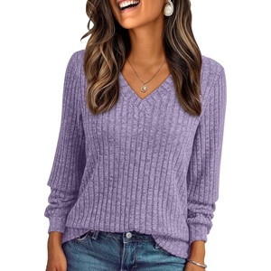 image:imageAUTOMET Womens V Neck Long Sleeve Shirts Fall Tops 2026 Lightweight SweaterPurple